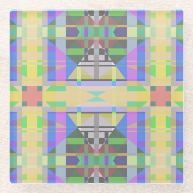 Yellow Green Blue Lila Geometric Glasuntersetzer (Vorderseite)