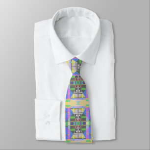 Yellow Green Blue Lila Geometric Krawatte