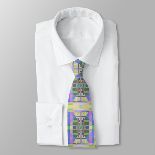 Yellow Green Blue Lila Geometric Krawatte (Gebunden)