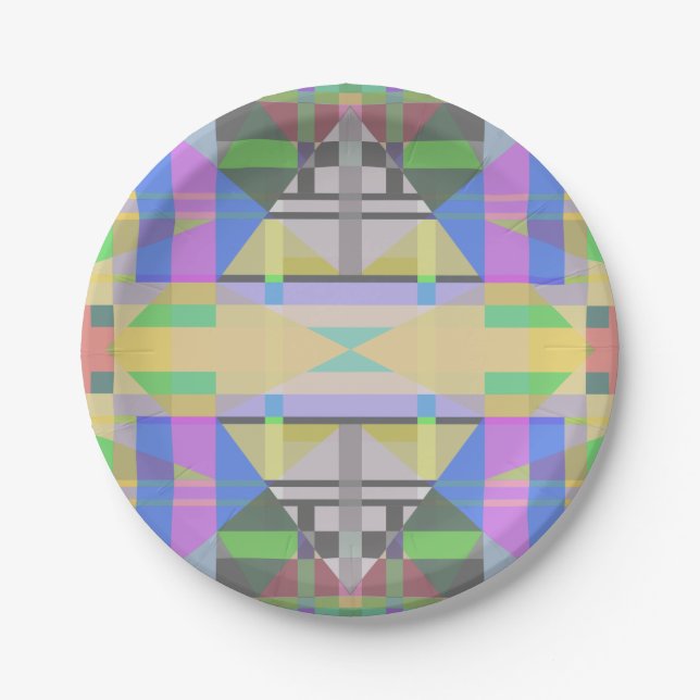 Yellow Green Blue Lila Geometric Pappteller (Vorderseite)
