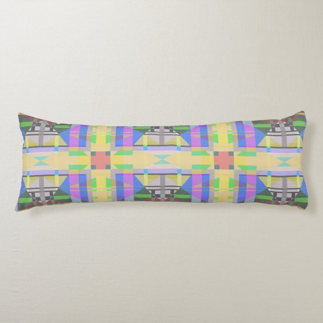Yellow Green Blue Lila Geometric Seitenschläferkissen (Vorderseite)