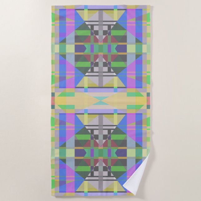 Yellow Green Blue Lila Geometric Strandtuch (Vorderseite)