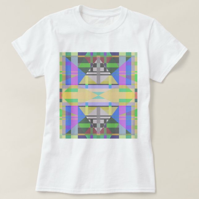 Yellow Green Blue Lila Geometric T-Shirt (Design vorne)