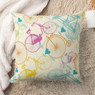 Yellow Green Blue Pink Retro Bicycle Muster Kissen