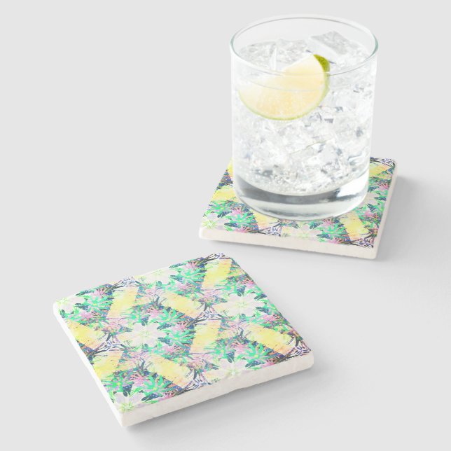Yellow Green Botanical Drinks Coasters Steinuntersetzer (Seitenansicht)