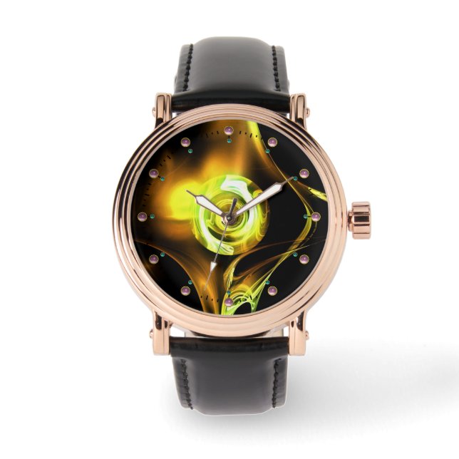 YELLOW GREEN BROWN FRAKTAL ROSE ARMBANDUHR (Vorderseite)