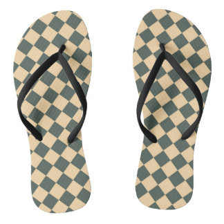Yellow Green Checker Diamond Pattern Flip Flops