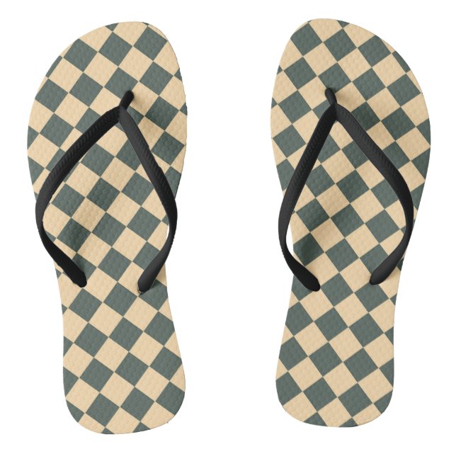 Yellow Green Checker Diamond Pattern Flip Flops (Fußbett)