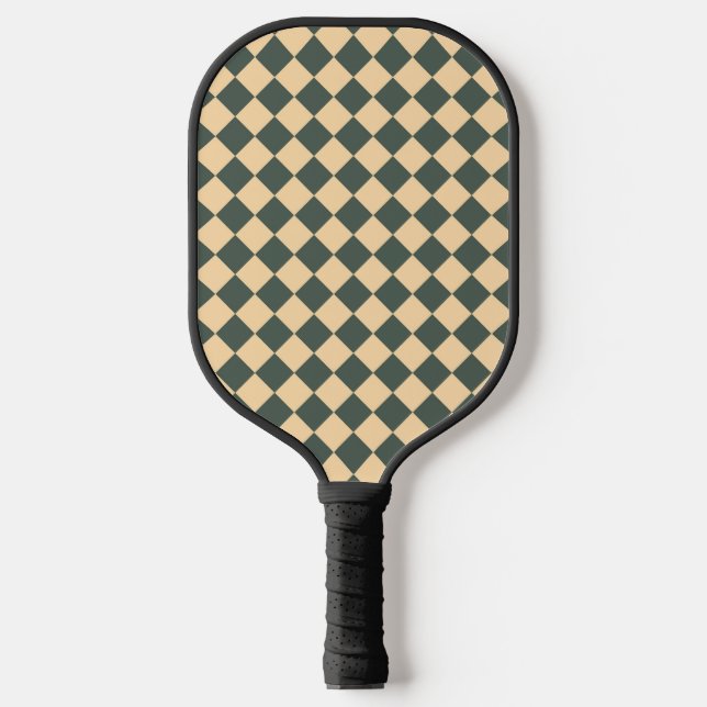 Yellow Green Checker Diamond Pattern Pickleball Schläger (Vorderseite)