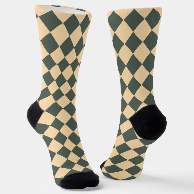 Yellow Green Checker Diamond Pattern Socken (Gewinkelt)