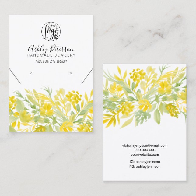 Yellow green floral Logo Schmuck Ohrring Halskette Visitenkarte (Vorne/Hinten)
