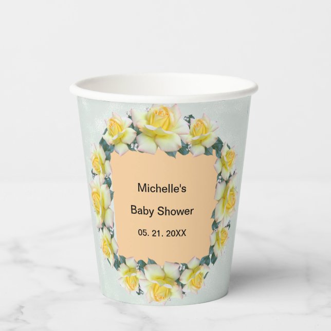 Yellow Green Florals Tafelgeschirr Pappbecher (Vorderseite)