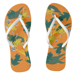 Yellow Green Frogs Pattern Flip Flops