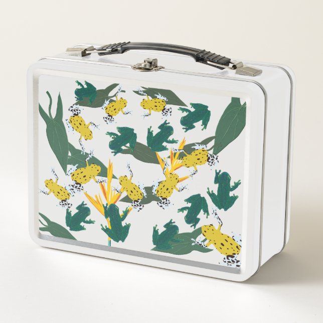 Yellow Green Frogs Pattern Metall Brotdose (Vorderseite)