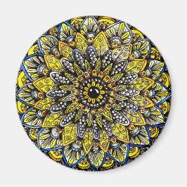Yellow Green Hand Drawn Mandala Design Magnet
