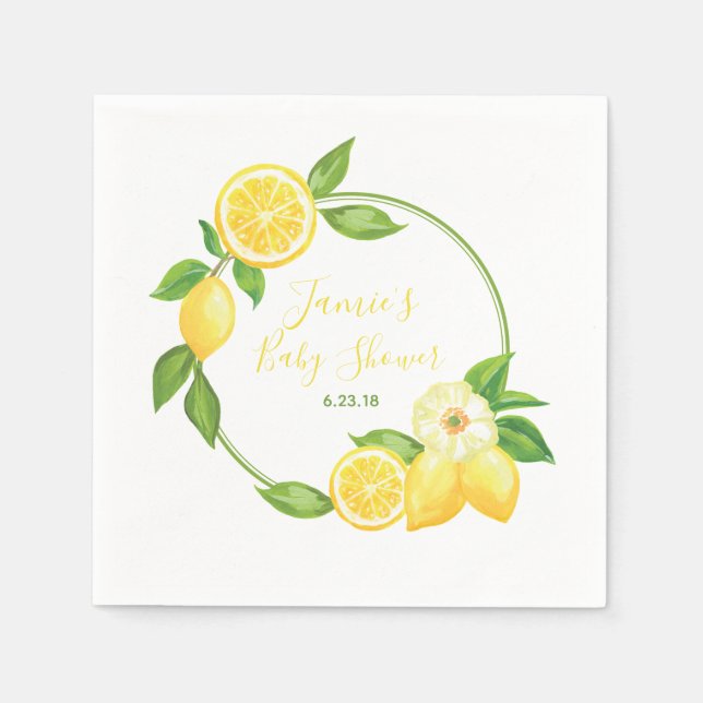 Yellow Green Lemon Citrus Floral Baby Dusche Party Serviette (Vorderseite)