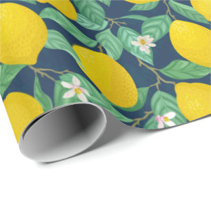 Yellow Green Navy Blue Lemon Muster Geschenkpapier