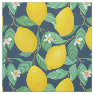Yellow Green Navy Blue Lemon Muster Stoff