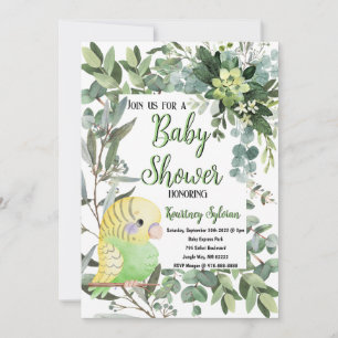 Yellow Green Parakeet Bird Watercolor Babydusche Einladung