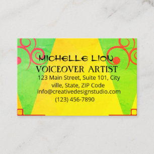 Yellow Green Voicover Artist Simple Business Card Visitenkarte