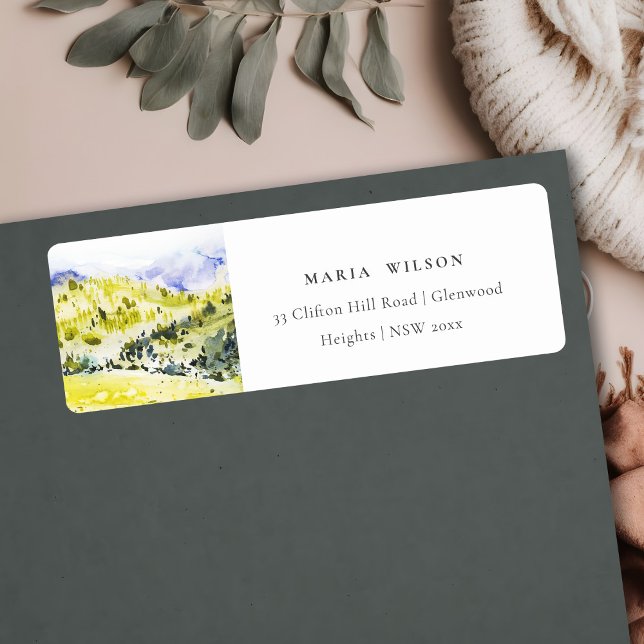 Yellow Green Watercolor Landschaft Hills Adresse (Von Creator hochgeladen)