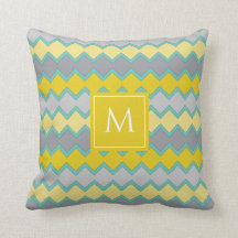 Yellow Grey Aqua Geometric Muster Monogram