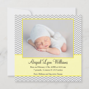 Yellow Grey Chevron Girl Photo Faire-part de naiss