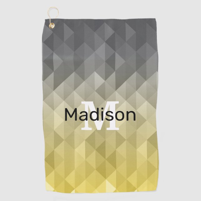 Yellow Grey Cool Ombre Geometric pattern Monogram Golfhandtuch (Vorderseite)