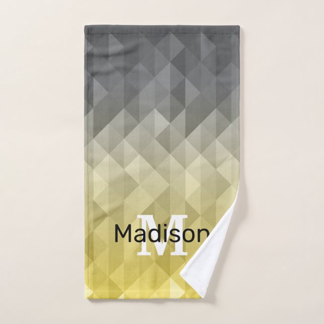 Yellow Grey Cool Ombre Geometric pattern Monogram Handtuch (Handtuch)