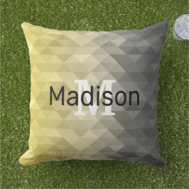 Yellow Grey Cool Ombre Geometric pattern Monogram Kissen