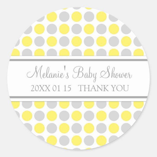 Yellow Grey Dots Baby Dusche Pflegeaufkleber Runder Aufkleber (Vorderseite)
