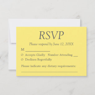 Yellow Grey Elegant Wedding RSVP Card Karte