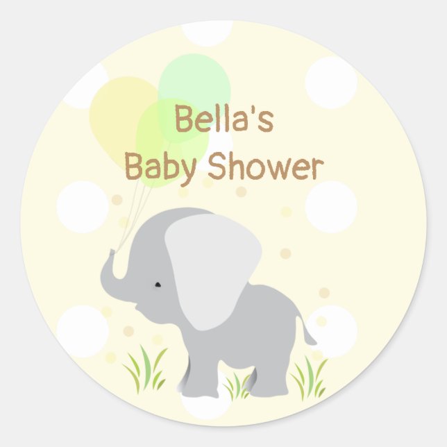 Yellow Grey Elephant Baby Shower Stickers (Vorderseite)