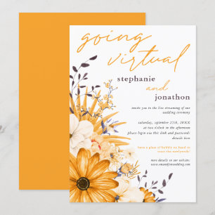 Yellow Grey Florals Watercolor Virtual Wedding Einladung