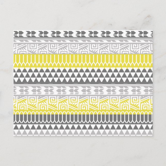Yellow Grey Geometric Aztec Tribal Print Pattern Postkarte (Vorderseite)