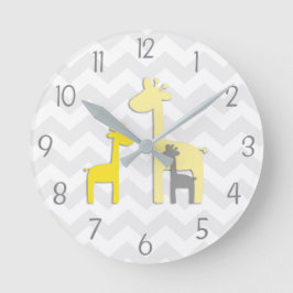 Yellow Grey Giraffe Kinderzimmer Wall Clock Runde Wanduhr
