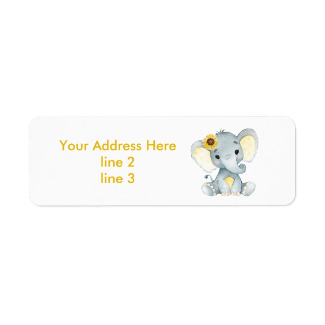 Yellow Grey Girl Elephant Address Labels (Vorne)