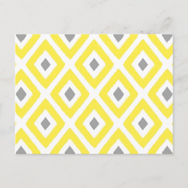 Yellow Grey Ikat Diamond Pattern Postkarte (Vorderseite)
