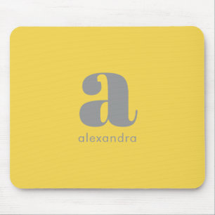 Yellow Grey Monogram Modern Elegant Minimal Mousepad