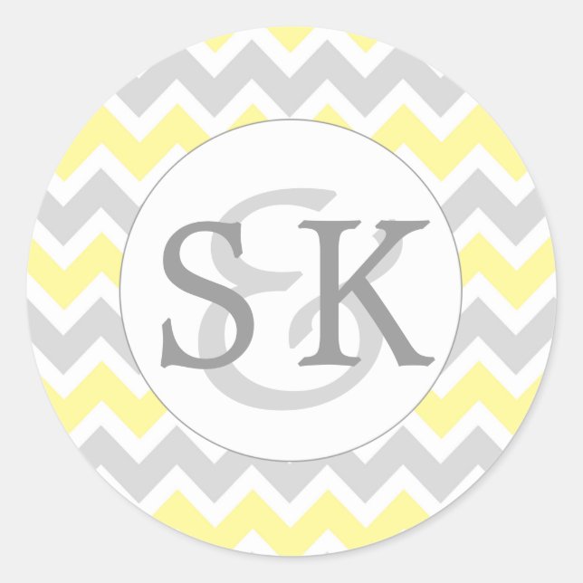 Yellow Grey Monogram Wedding Umschlag Aufkleber (Vorderseite)