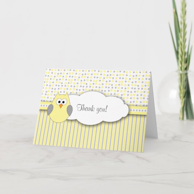 Yellow Grey Owl Mod Baby Dusche Vielen Dank Dankeskarte (Vorderseite)