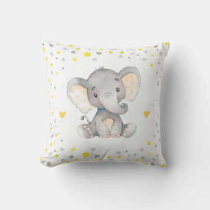 Yellow Grey Polka Dot Elephant Baby ShowKinderzimm Kissen