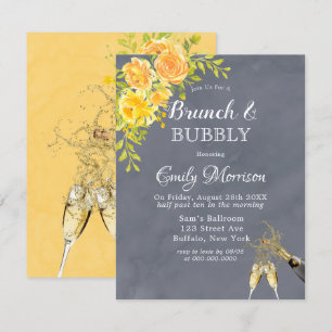 Yellow Grey Rose Peony Champagne Brunch & Bubbly Einladung