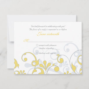 Yellow Grey White Abstrakt Floral Wedding RSVP