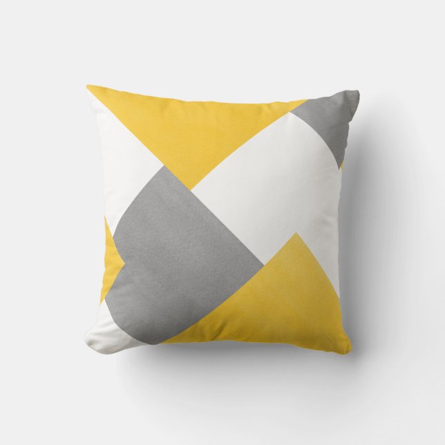Yellow Grey White Abstrakt Geometric Kissen (Vorderseite)