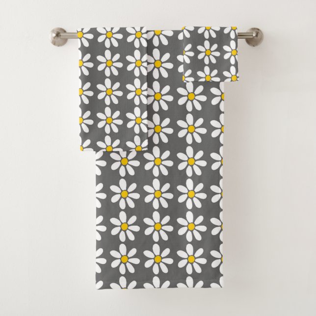 Yellow Grey White Daisy Pattern Badhandtuch Set (Insitu)