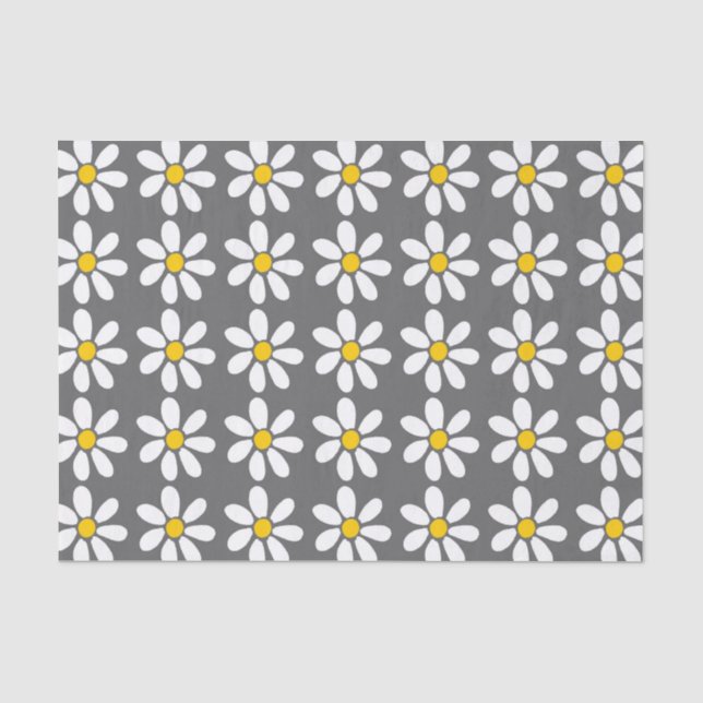 Yellow Grey White Daisy Pattern Seidenpapier (Vorderseite)