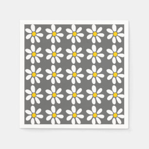 Yellow Grey White Daisy Pattern Serviette