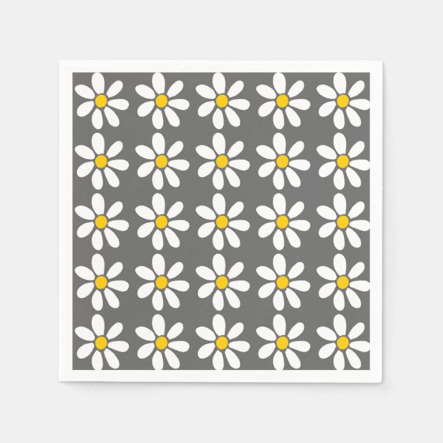 Yellow Grey White Daisy Pattern Serviette (Vorderseite)