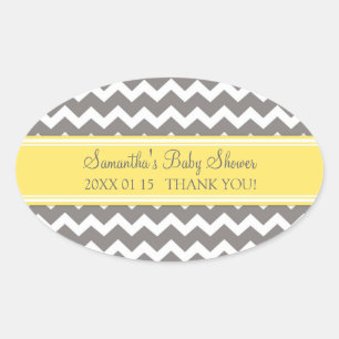 Yellow Grey Zickzack Baby Shower Pflegeaufkleber Ovaler Aufkleber